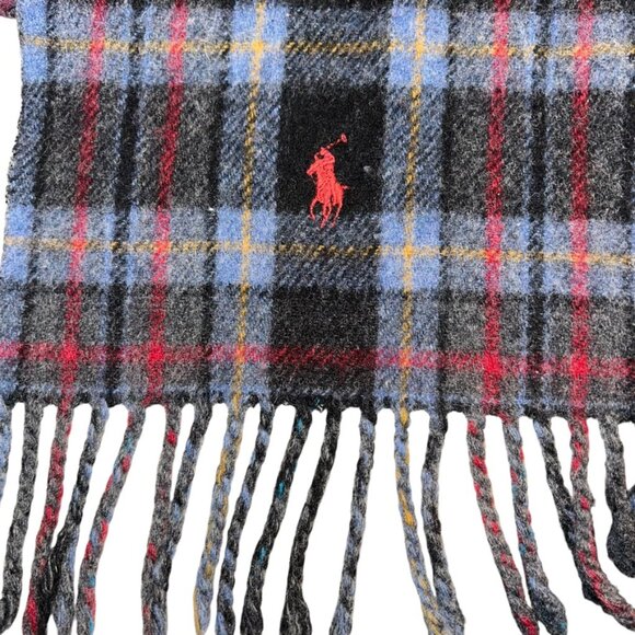 polo ralph lauren gray red black plaid wool blend classic reversible sca… - Picture 4 of 5